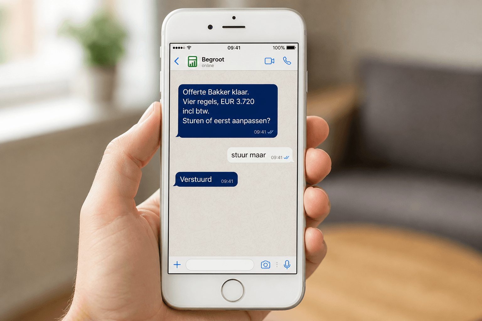 WhatsApp met de vraag om de offerte te versturen
